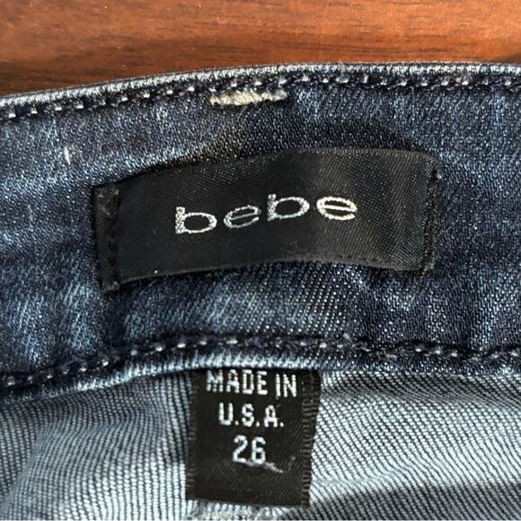 Bebe Made in USA Bootcut Flare Denim Jeans Y2K Dark Blue Size 26 - Picture 2 of 9